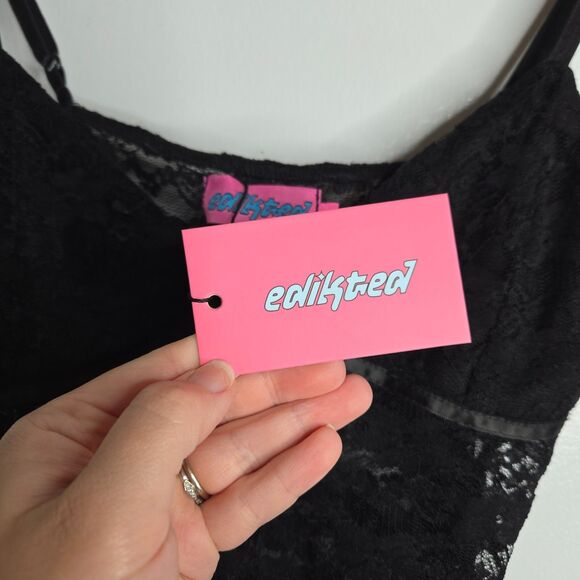 Edikted Eira Tank Top Women Size S Black Sheer Lace V-Neck Adjustable Straps NWT - Picture 5 of 14
